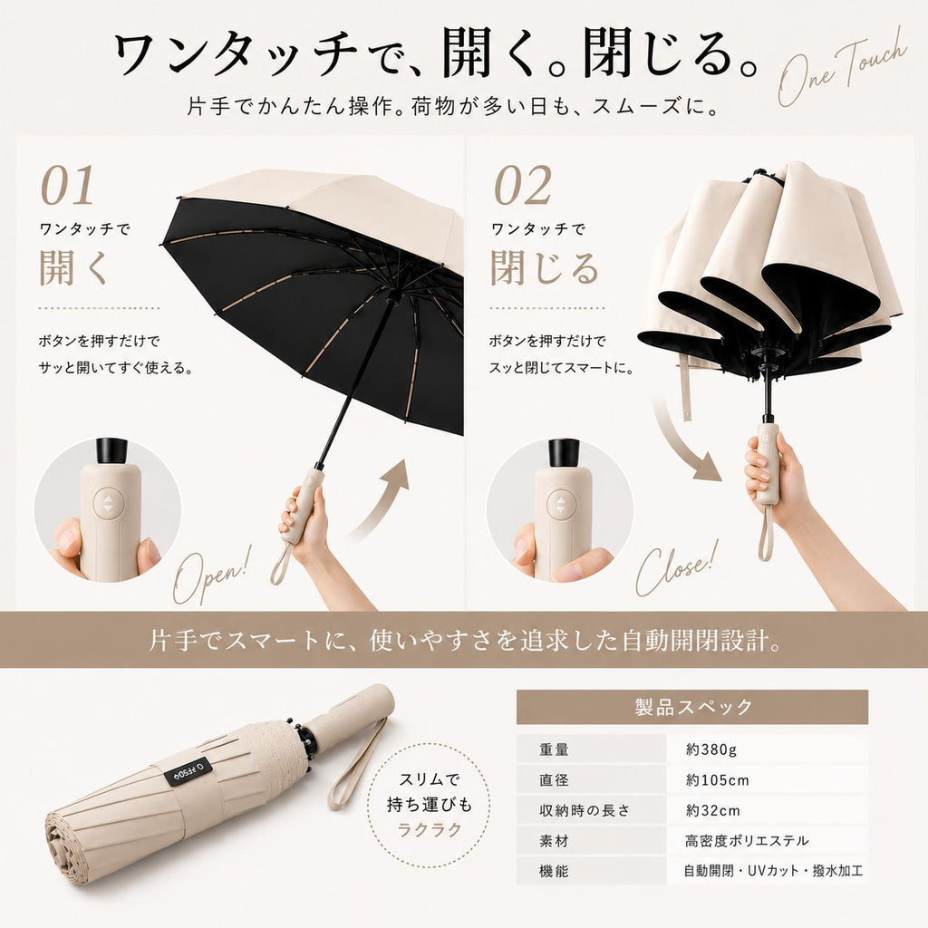 日傘 折りたたみ 自動開閉 3秒でたためる傘 UVカット99% 超軽量 遮熱 涼しい 晴雨兼用 折り畳み傘 バイカラー uvカット 紫外線対策 日焼け対策 スリム メンズ レディース
